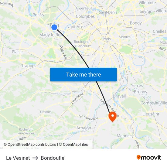 Le Vesinet to Bondoufle map