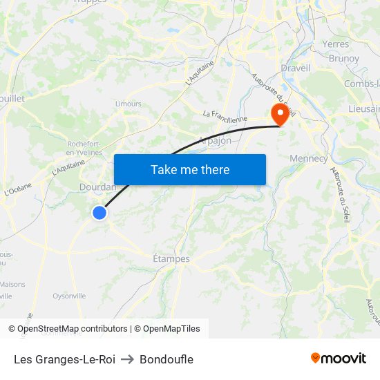 Les Granges-Le-Roi to Bondoufle map