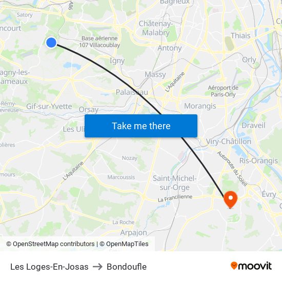 Les Loges-En-Josas to Bondoufle map