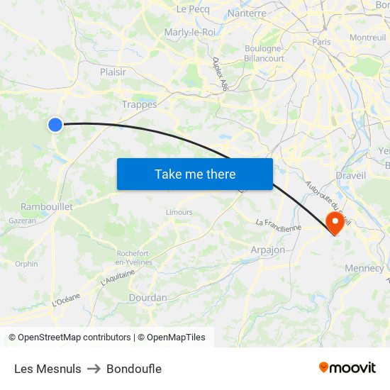 Les Mesnuls to Bondoufle map