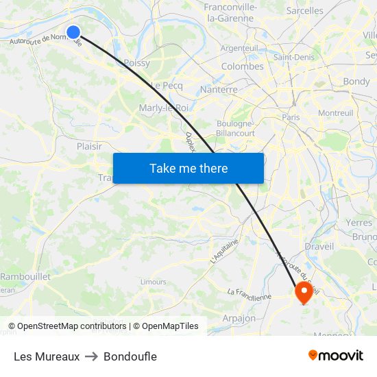 Les Mureaux to Bondoufle map
