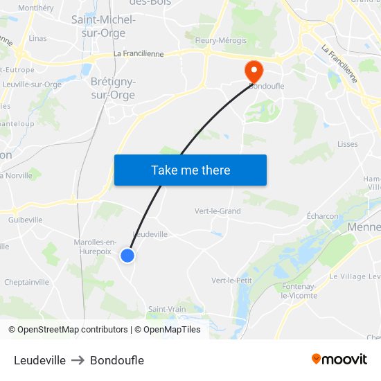 Leudeville to Bondoufle map