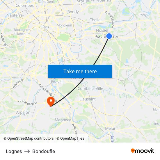 Lognes to Bondoufle map