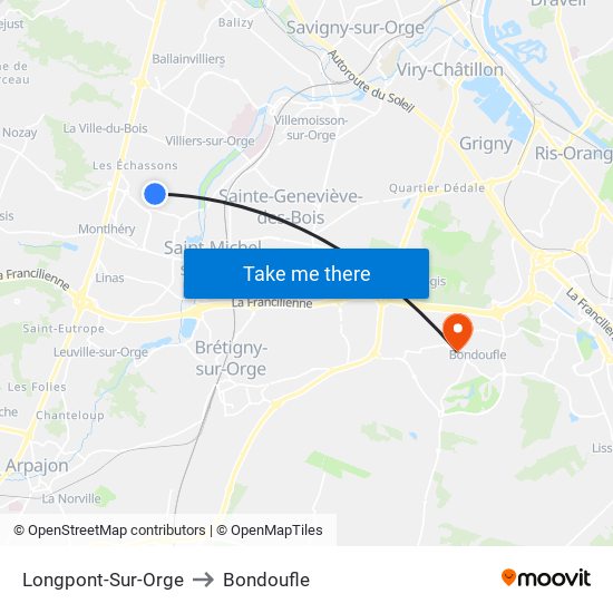 Longpont-Sur-Orge to Bondoufle map