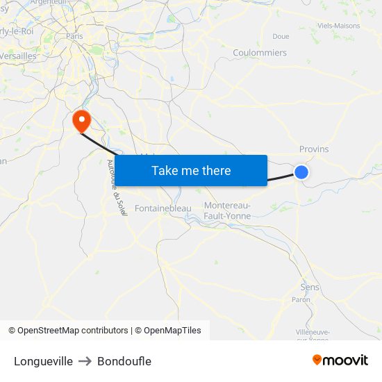 Longueville to Bondoufle map