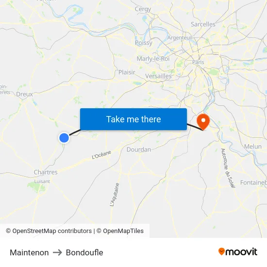 Maintenon to Bondoufle map