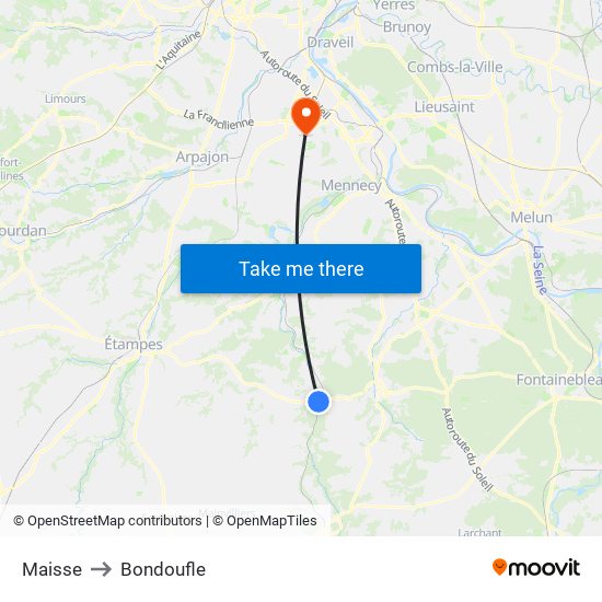 Maisse to Bondoufle map