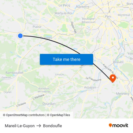 Mareil-Le-Guyon to Bondoufle map