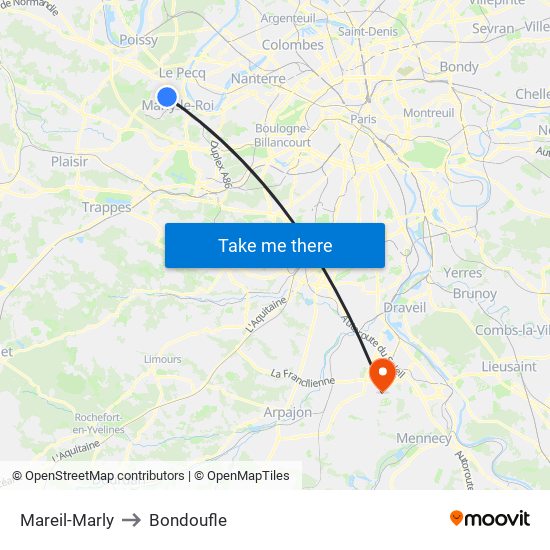 Mareil-Marly to Bondoufle map