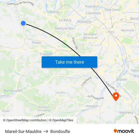 Mareil-Sur-Mauldre to Bondoufle map