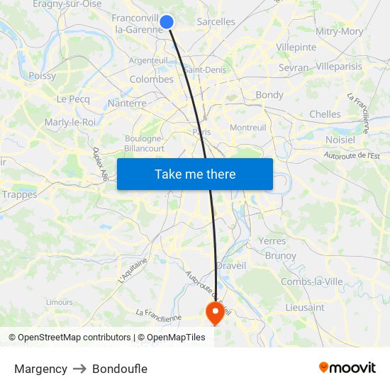 Margency to Bondoufle map