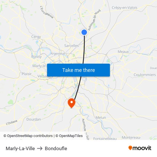 Marly-La-Ville to Bondoufle map