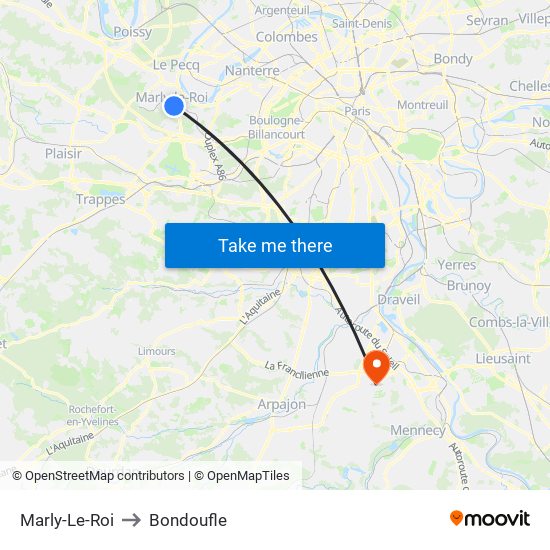 Marly-Le-Roi to Bondoufle map