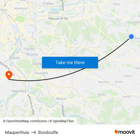 Mauperthuis to Bondoufle map
