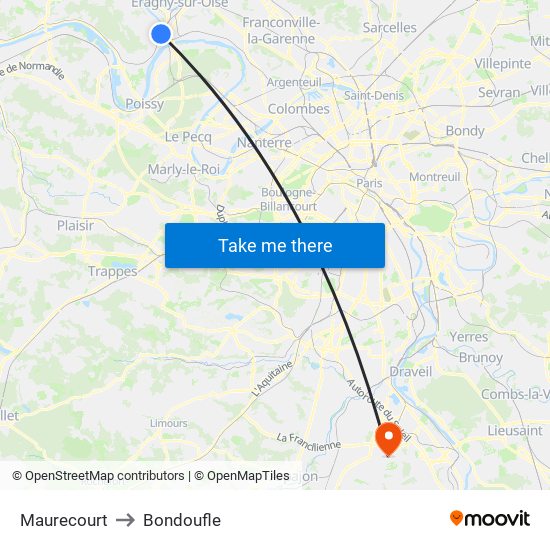 Maurecourt to Bondoufle map