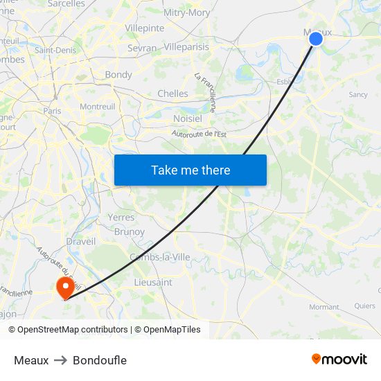 Meaux to Bondoufle map
