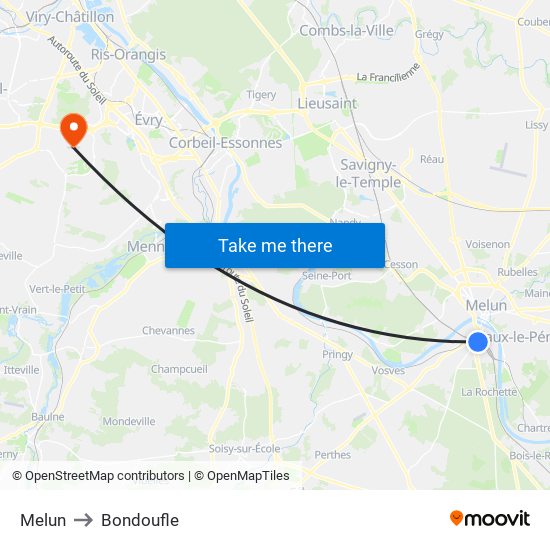 Melun to Bondoufle map