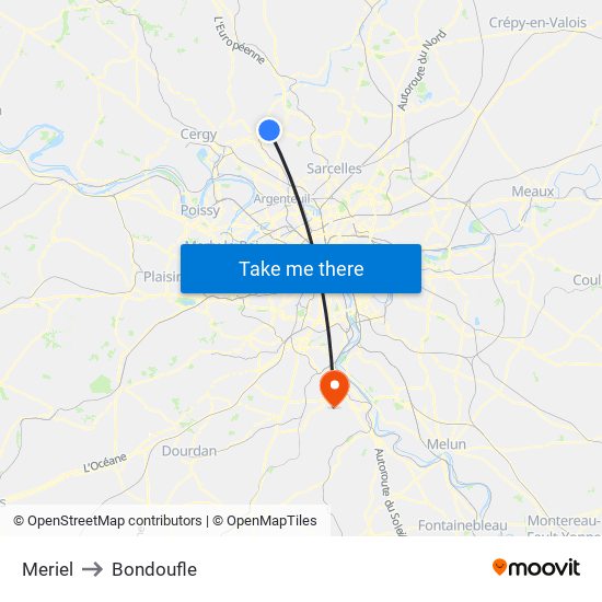 Meriel to Bondoufle map