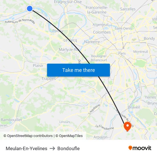 Meulan-En-Yvelines to Bondoufle map