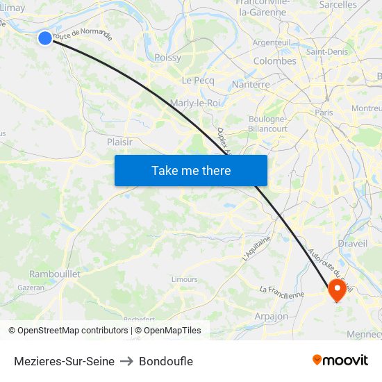 Mezieres-Sur-Seine to Bondoufle map