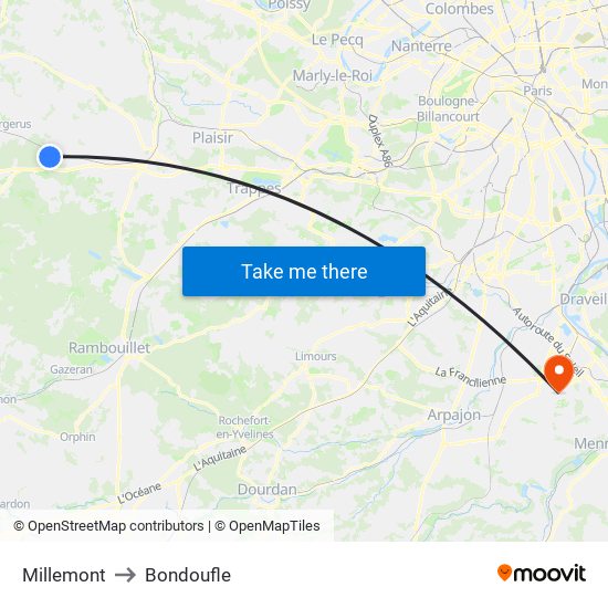 Millemont to Bondoufle map