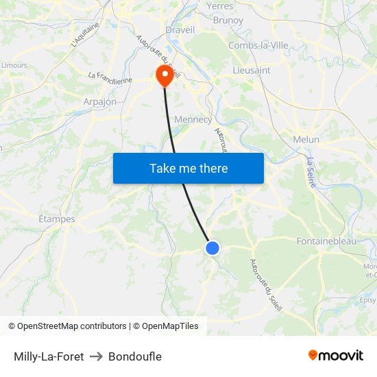 Milly-La-Foret to Bondoufle map