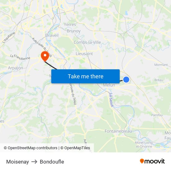 Moisenay to Bondoufle map