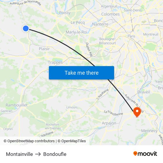 Montainville to Bondoufle map