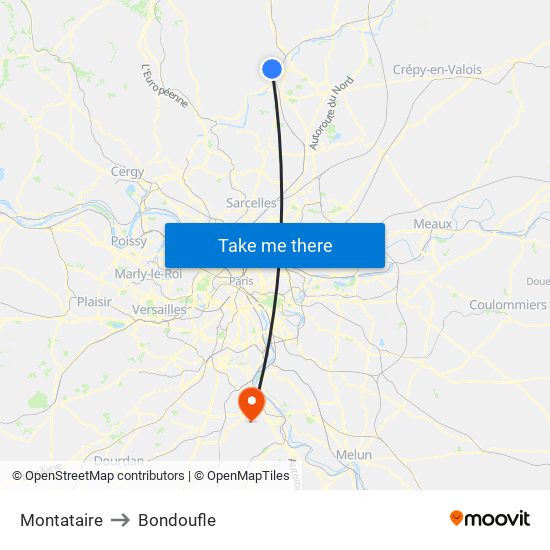 Montataire to Bondoufle map