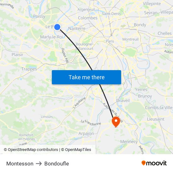 Montesson to Bondoufle map