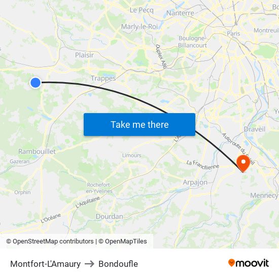 Montfort-L'Amaury to Bondoufle map