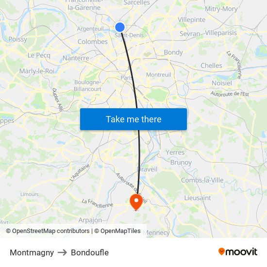 Montmagny to Bondoufle map