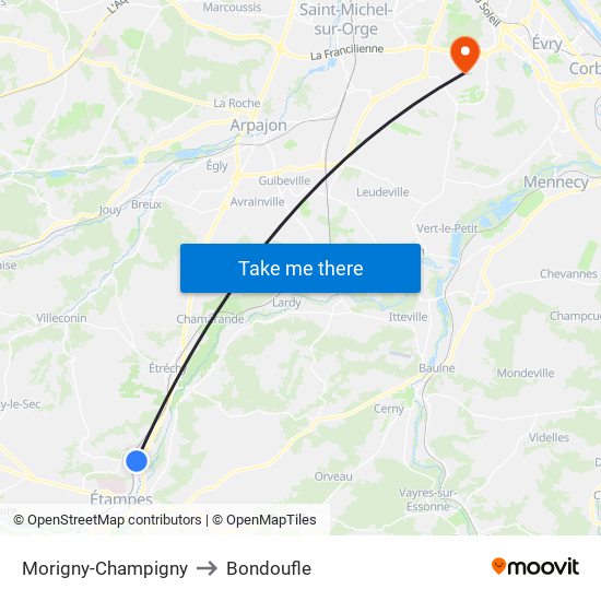 Morigny-Champigny to Bondoufle map