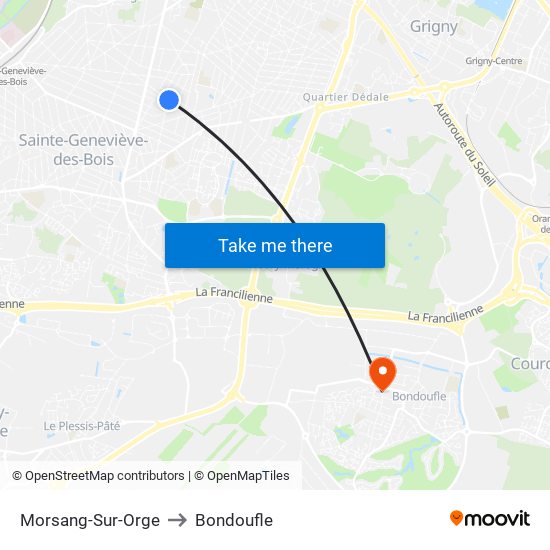 Morsang-Sur-Orge to Bondoufle map