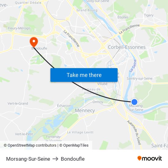 Morsang-Sur-Seine to Bondoufle map