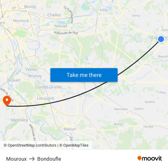 Mouroux to Bondoufle map