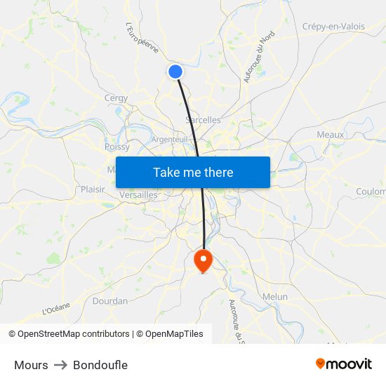Mours to Bondoufle map