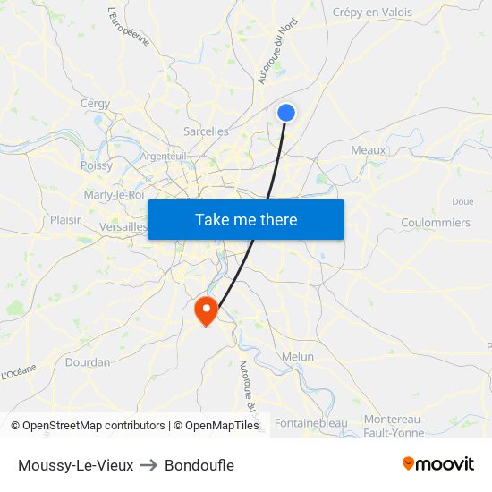 Moussy-Le-Vieux to Bondoufle map