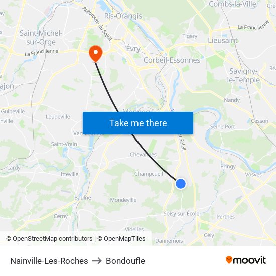 Nainville-Les-Roches to Bondoufle map