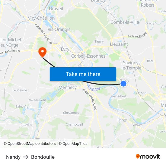 Nandy to Bondoufle map