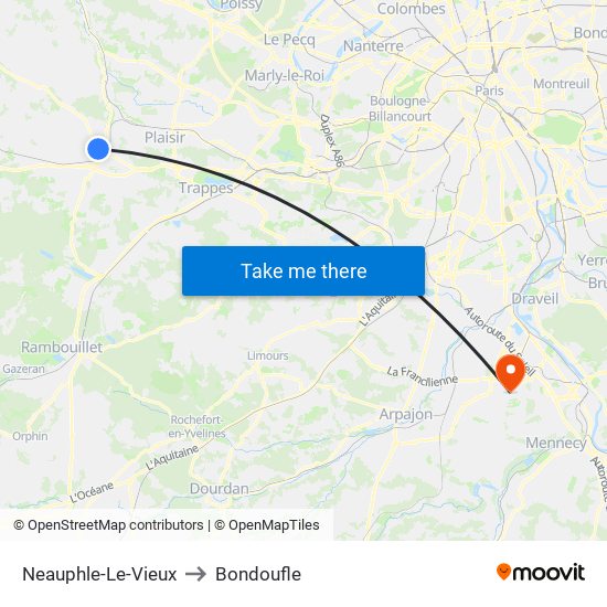 Neauphle-Le-Vieux to Bondoufle map