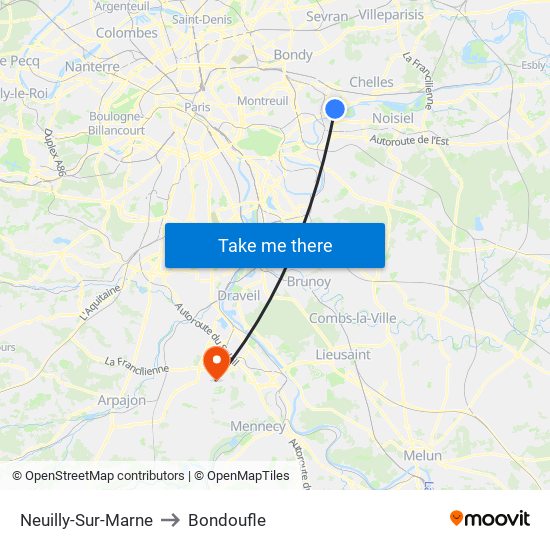 Neuilly-Sur-Marne to Bondoufle map
