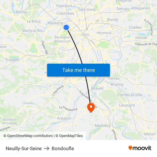 Neuilly-Sur-Seine to Bondoufle map