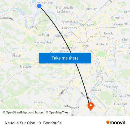 Neuville-Sur-Oise to Bondoufle map