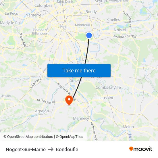 Nogent-Sur-Marne to Bondoufle map