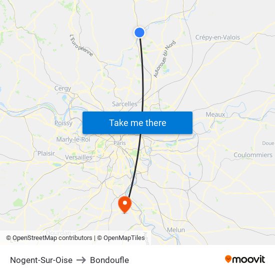 Nogent-Sur-Oise to Bondoufle map