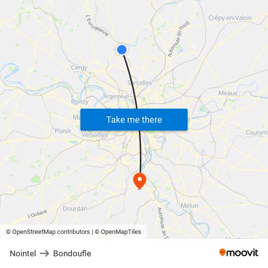 Nointel to Bondoufle map