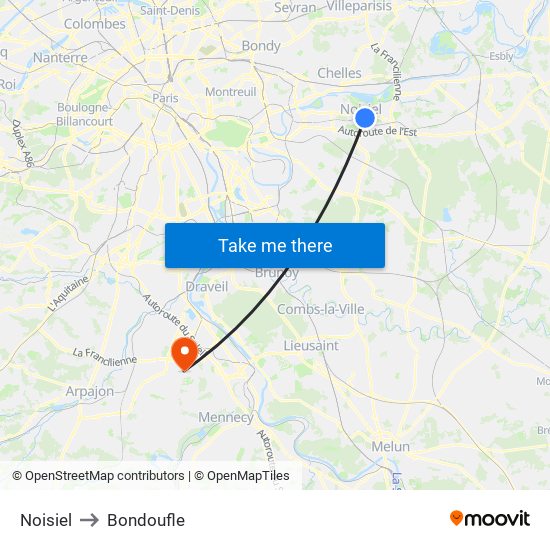 Noisiel to Bondoufle map