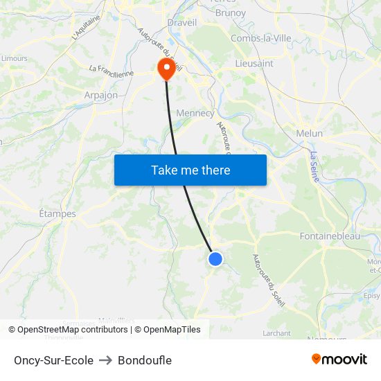 Oncy-Sur-Ecole to Bondoufle map