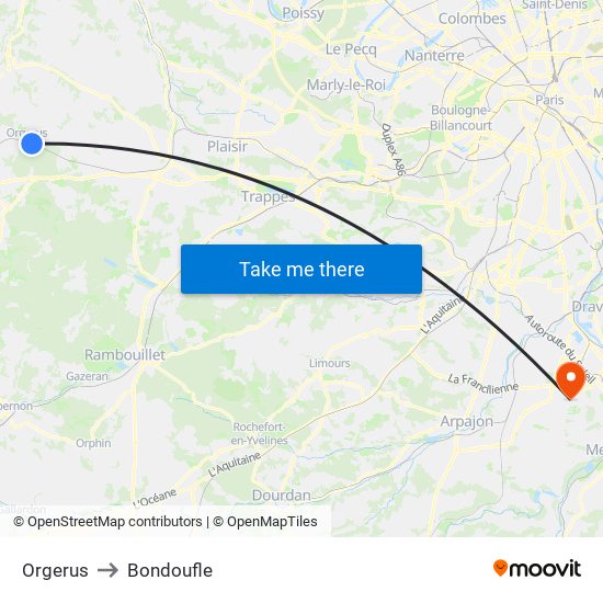 Orgerus to Bondoufle map